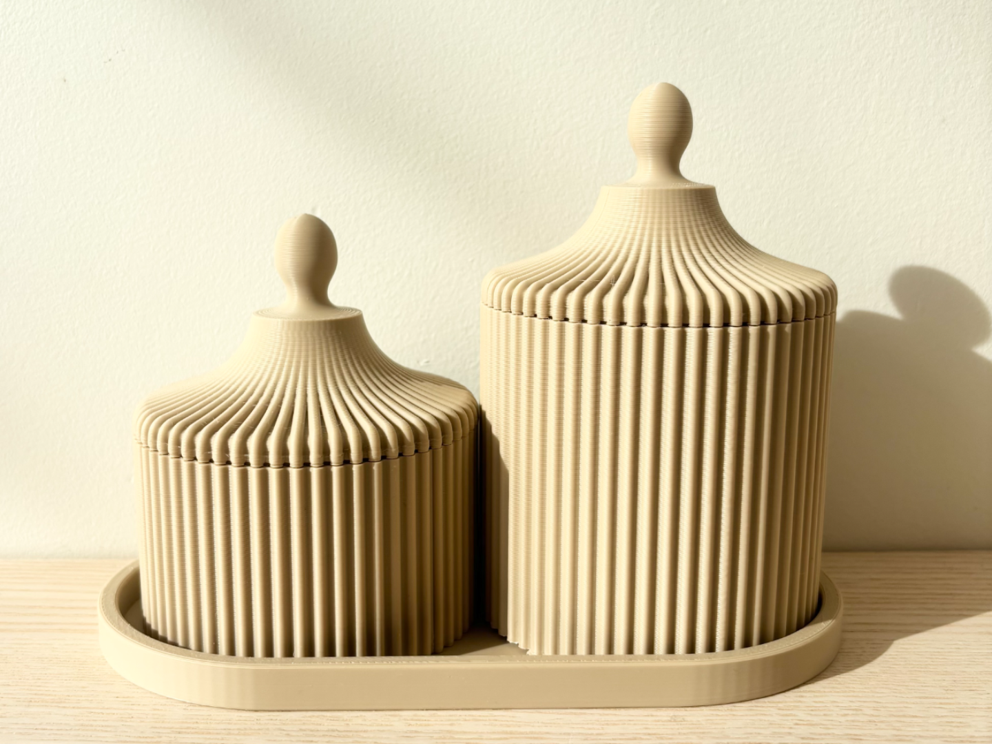 Japandi Lidded Jar & Tray Decor Set